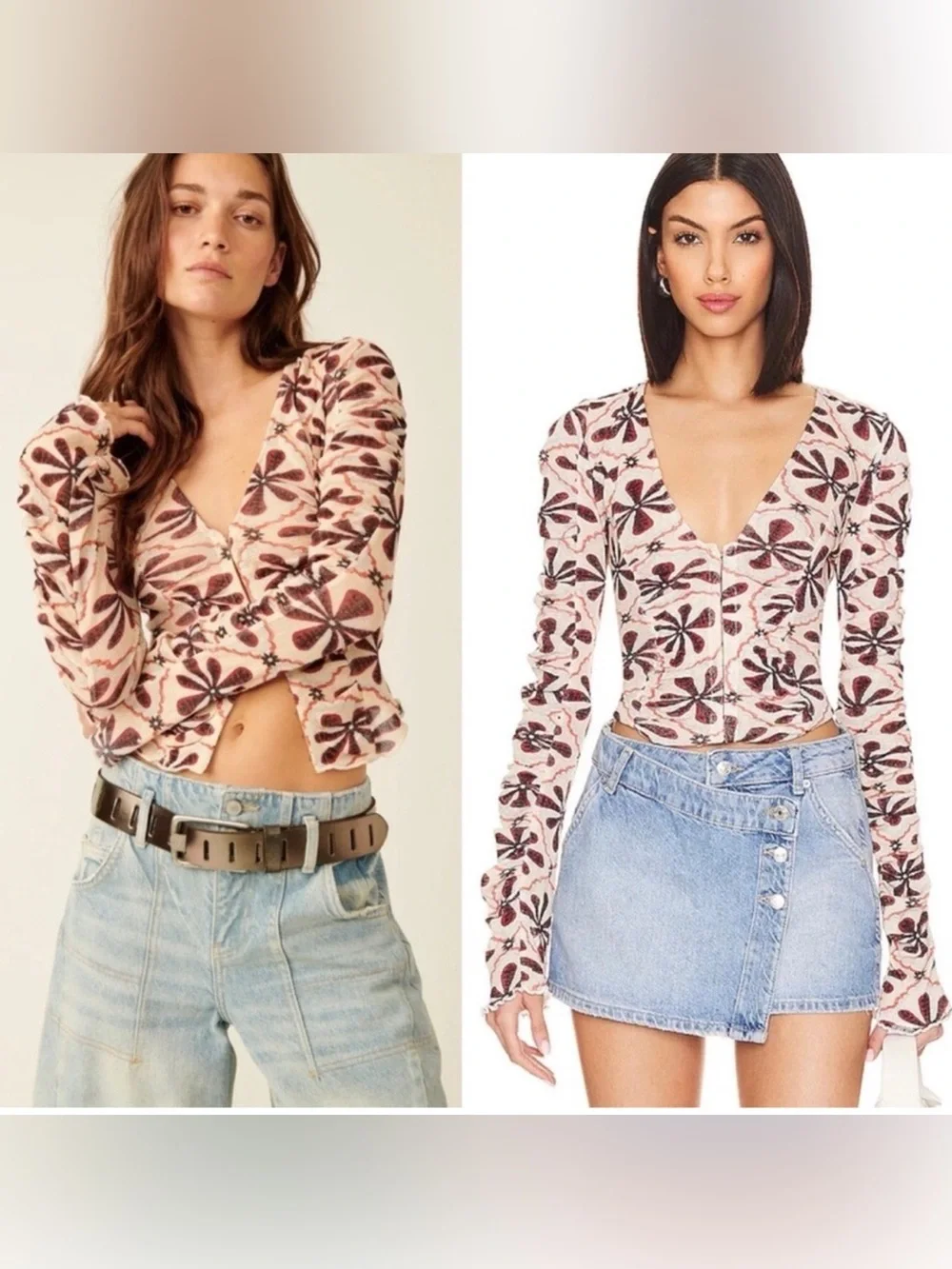 ❌❌❌❌❌❌❌Free People Size Medium Through The Meadow Top Floral Blouse Boho Western